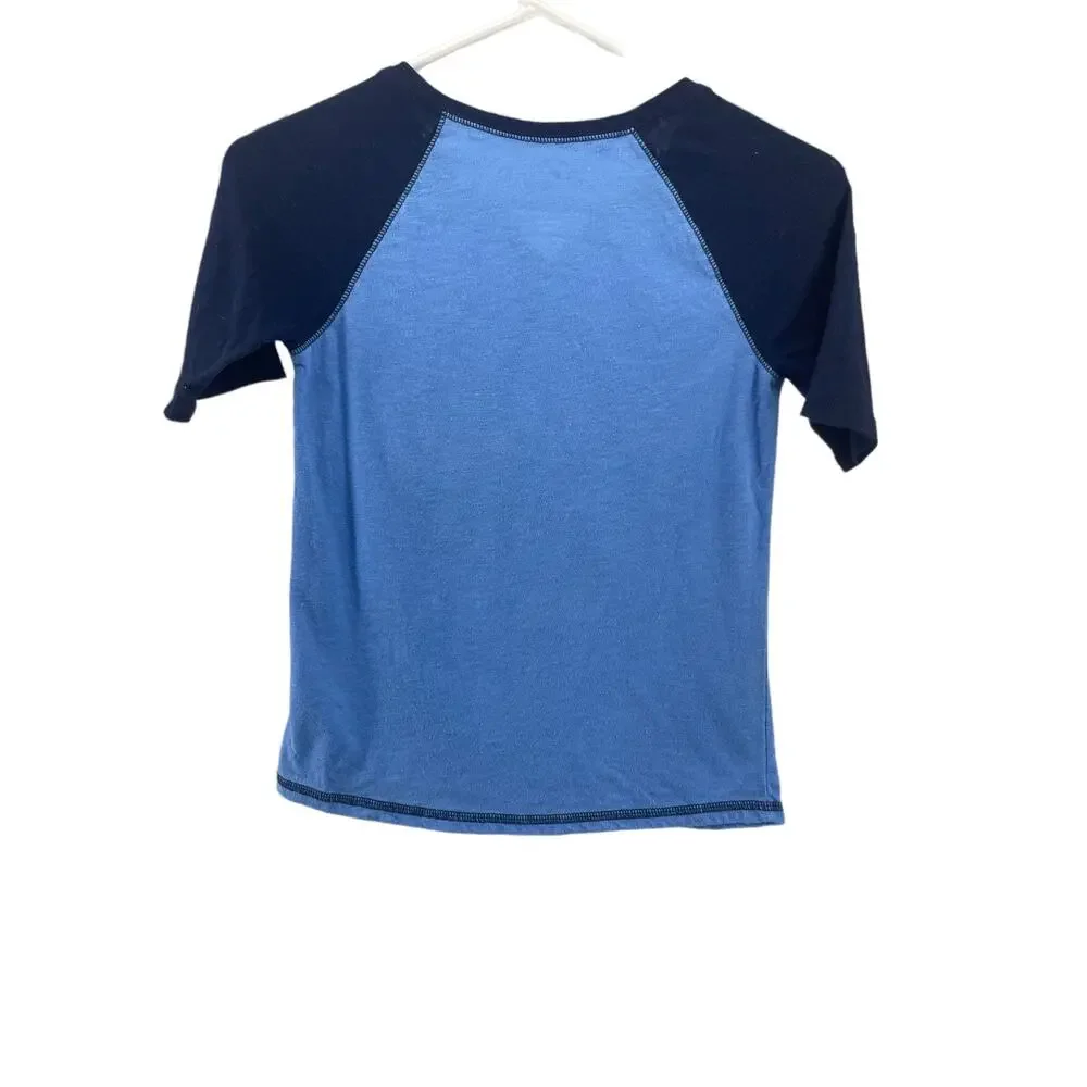 Justice Girls' Blue Graphic Short Sleeve Baseball Emoji Selfie Top Youth Size 10